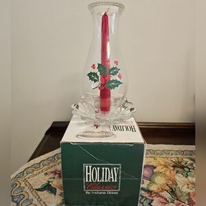 Vintage Indiana Glass Holiday Classics 3-Piece Candle Lamp Winter Christmas